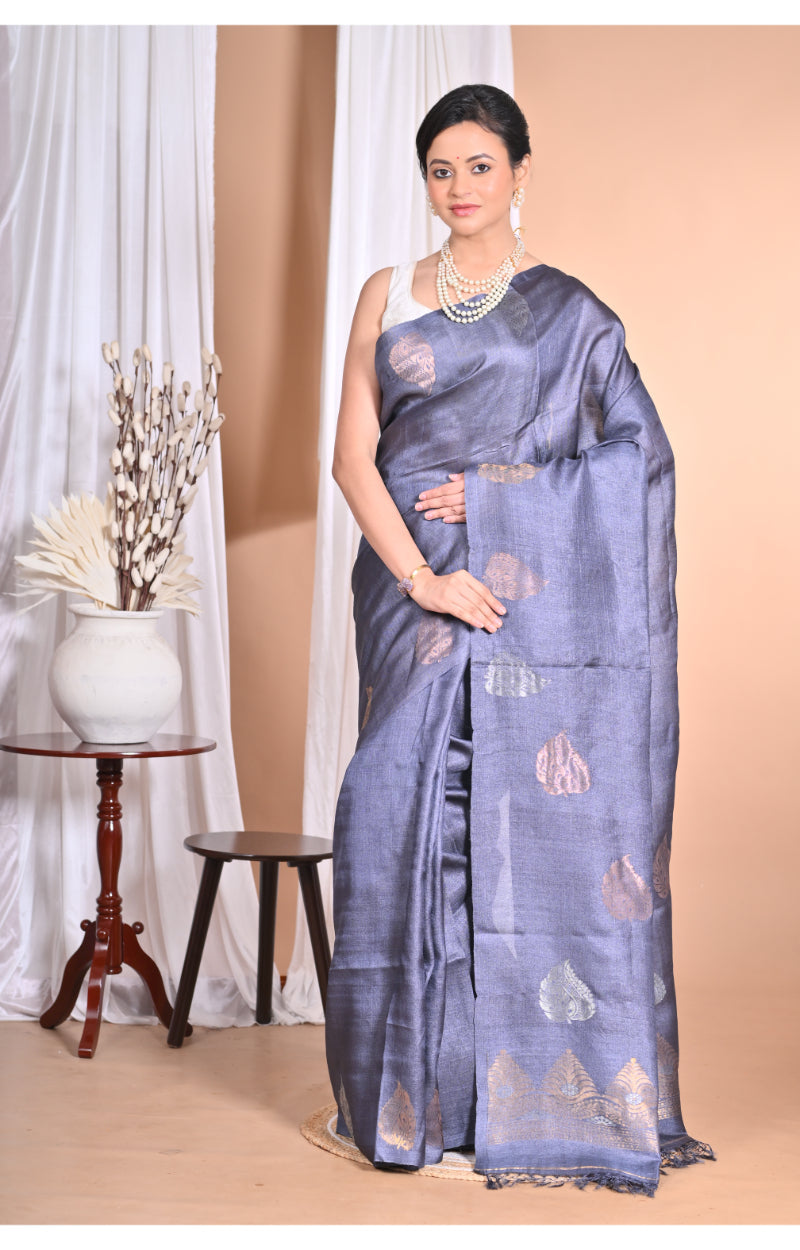 Morchari Pure Tussar Silk Handloom Saree-Grey