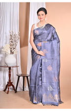 Morchari Pure Tussar Silk Handloom Saree-Grey