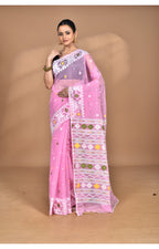 Morchari Pure Cotton Dhakai Jamdani Handloom Saree-Pink