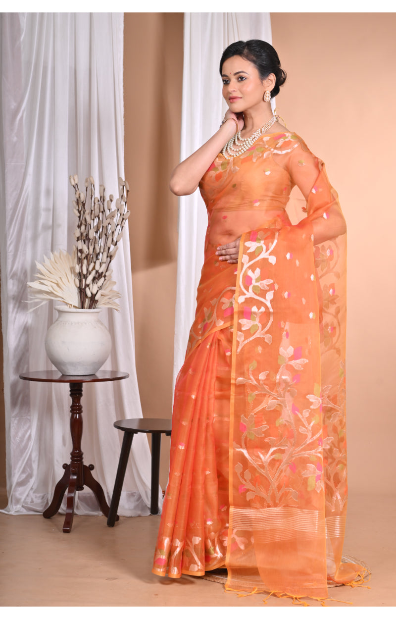 Morchari Heavy Jamdani Silk Orzanga Saree-Orange