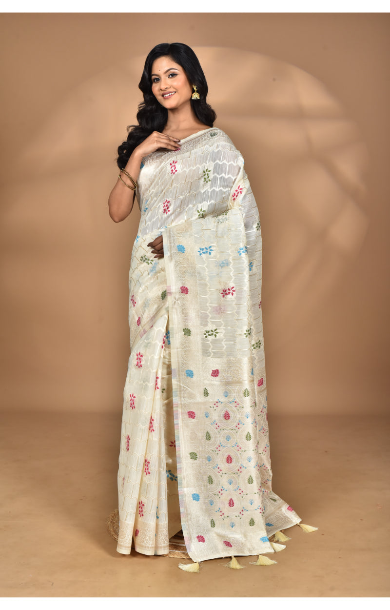 Morchari Women Desgin Chanderi Silk Saree-Cream