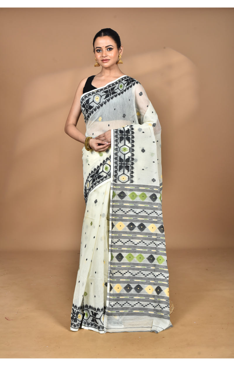Morchari Pure Cotton Dhakai Jamdani Handloom Saree-Multi
