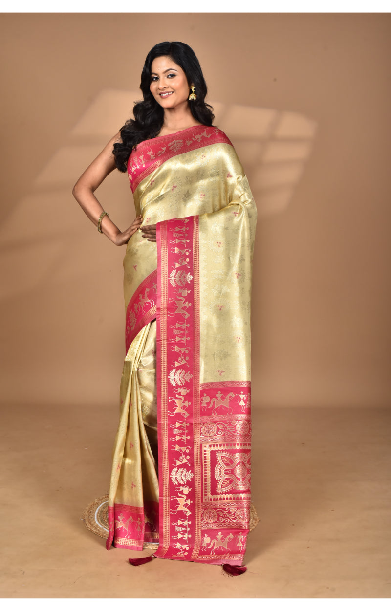 Morchari Women Desgin Two Dai Silk Saree-Beige