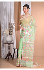 Morchari Heavy Jamdani Silk Orzanga Saree-Green