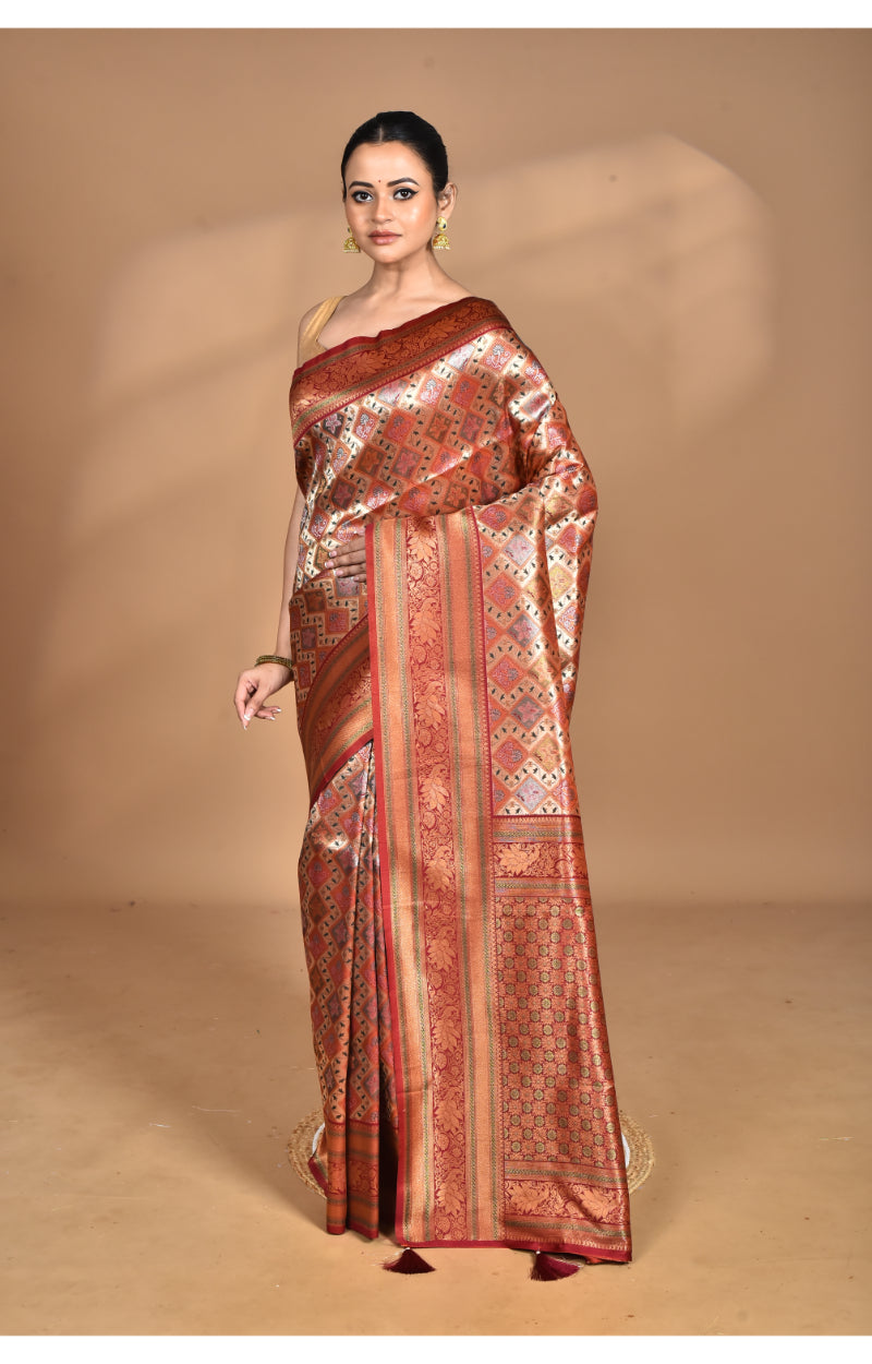 Morchari Rajputana Kanjiviram Silk Saree-Maroon