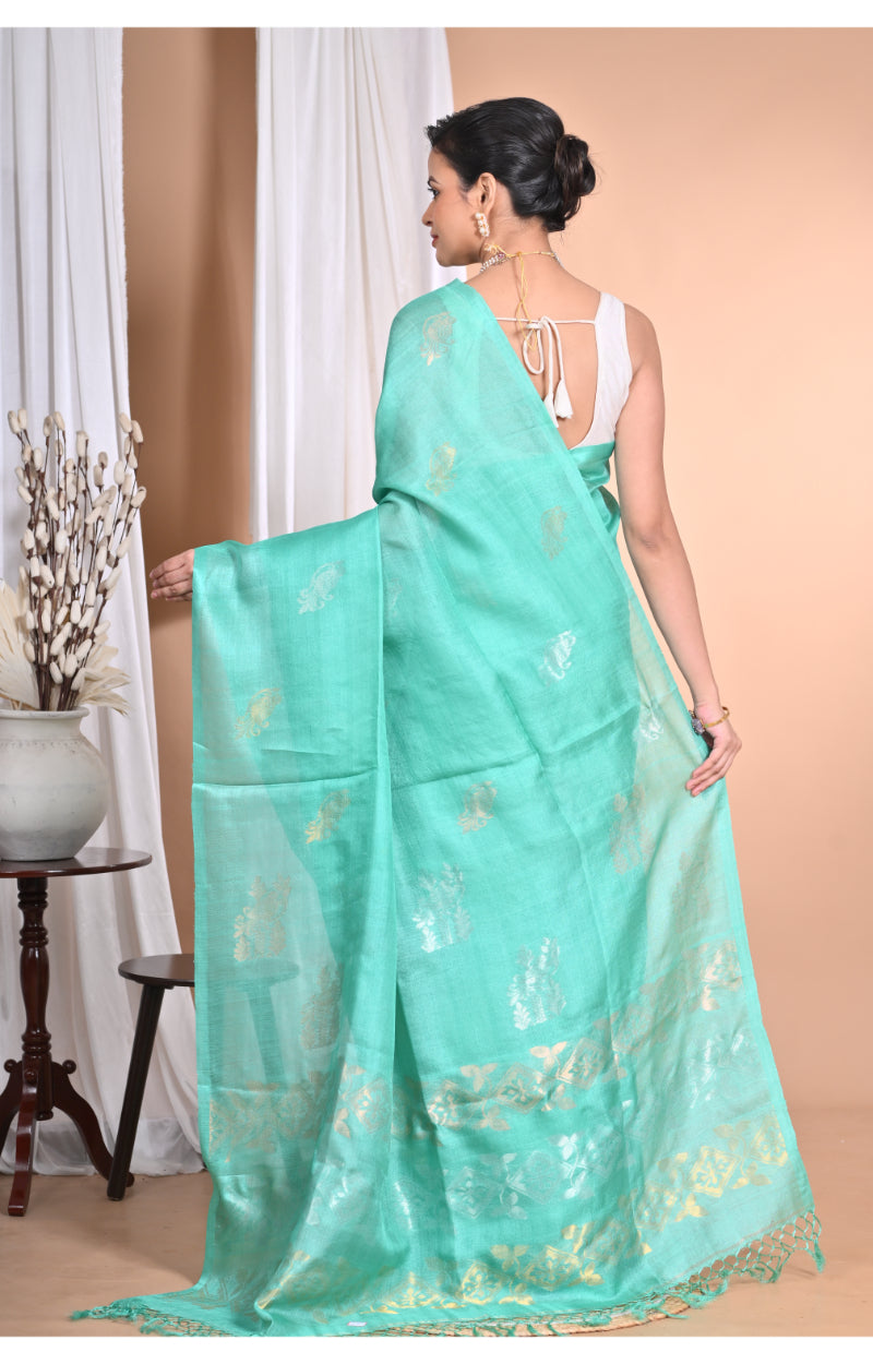 Morchari Pure Tussar Silk Handloom Saree-Green