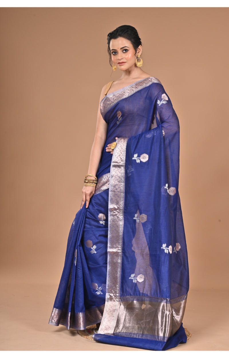 Morchari Heavy Chanderi Silk Saree-Navy Blue