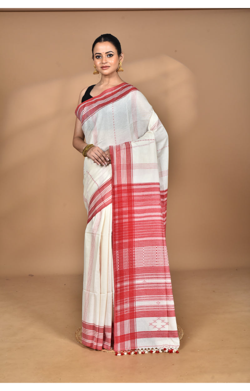 Morchari Pure Cotton Dhakai Jamdani Handloom Saree-Off White