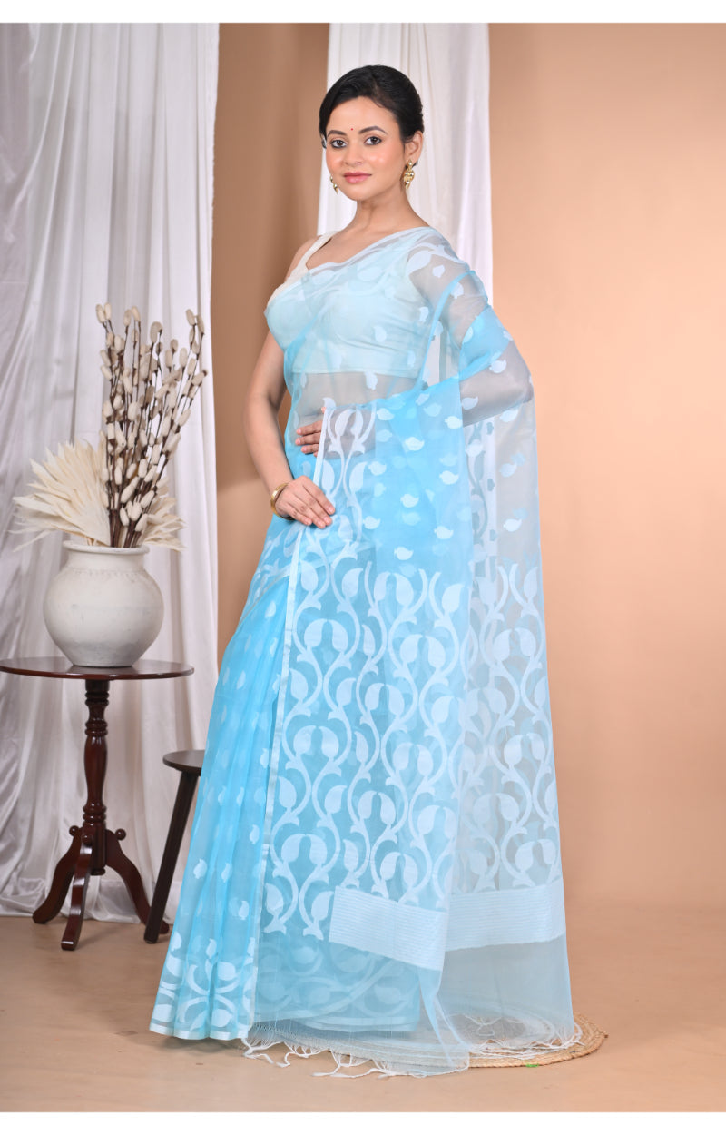 Morchari Heavy Jamdani Saree-Blue