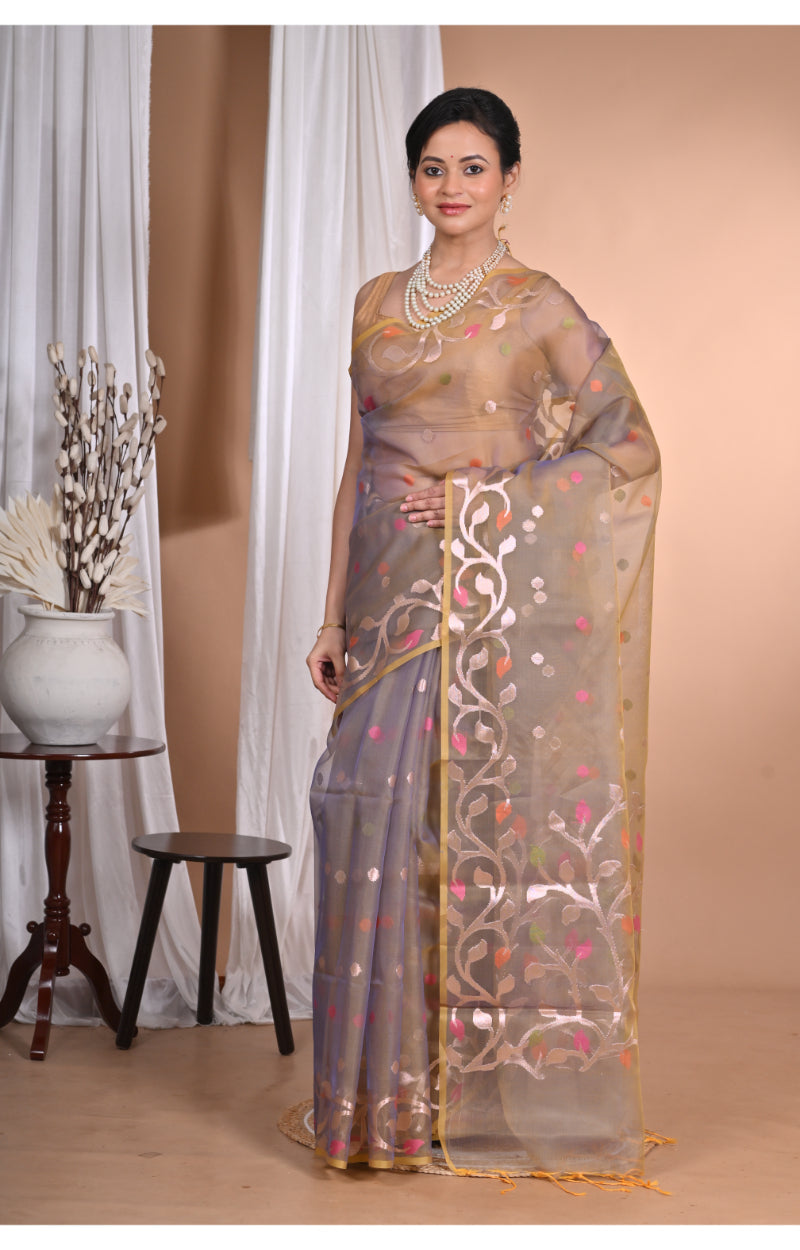 Morchari Heavy Jamdani Silk Orzanga Saree-Mehendi