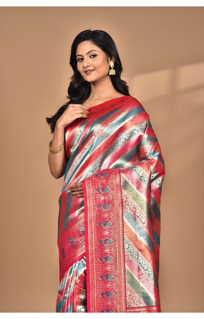 Morchari Ethnic Motifs Silk Blend Dharmavaram Saree-Pink