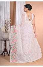 Morchari Pure Orzanga Tread Work Saree-Off White