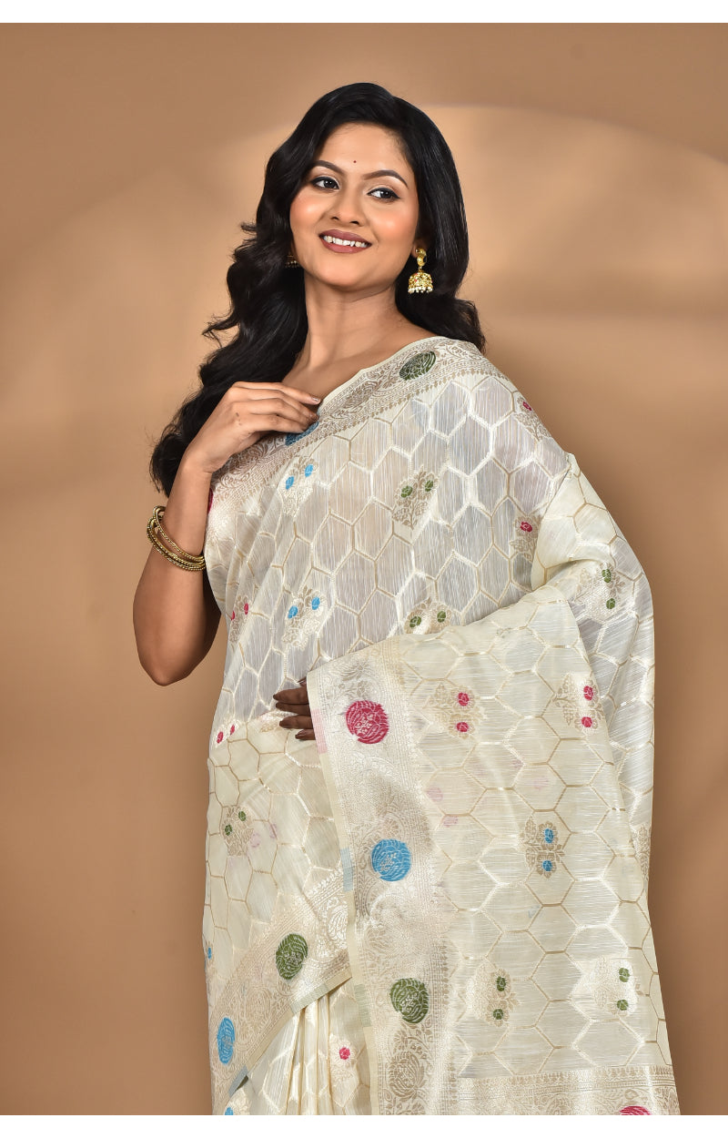 Morchari Women Desgin Chanderi Silk Saree-Cream