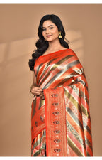 Morchari Ethnic Motifs Silk Blend Dharmavaram Saree-Orange