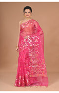 Morchari Semi Orzanga Jamdani Silk Saree-Rani Pink