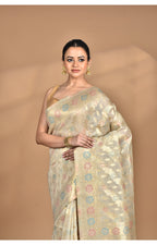 Morchari Banarasi Silk Chanderi Saree-Cream