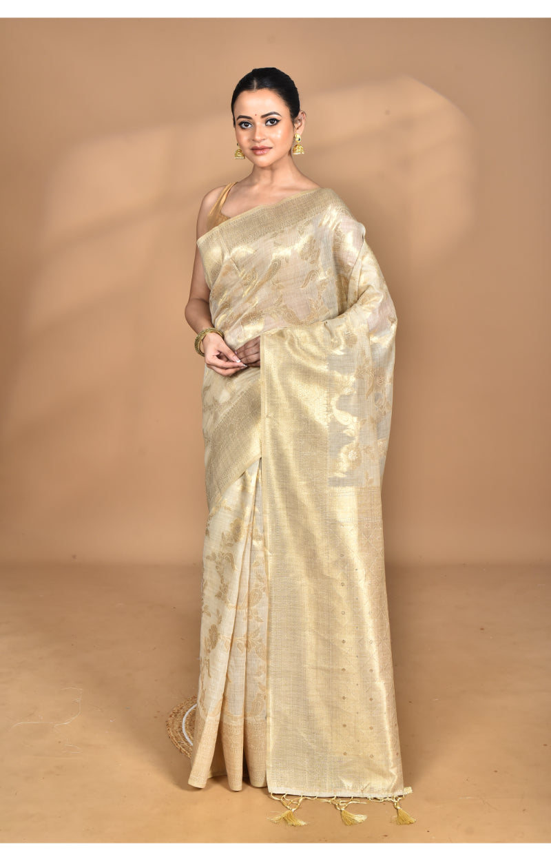 Morchari Banarasi Silk Chanderi Saree-Cream