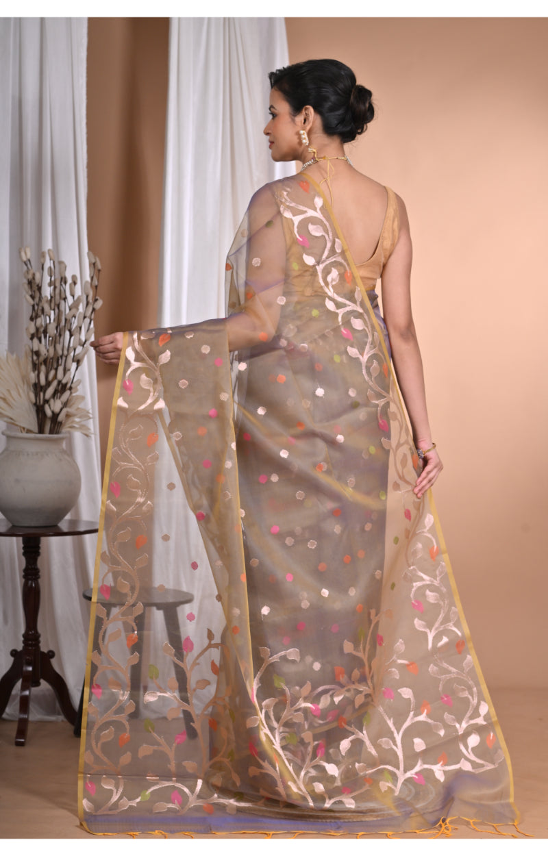Morchari Heavy Jamdani Silk Orzanga Saree-Mehendi
