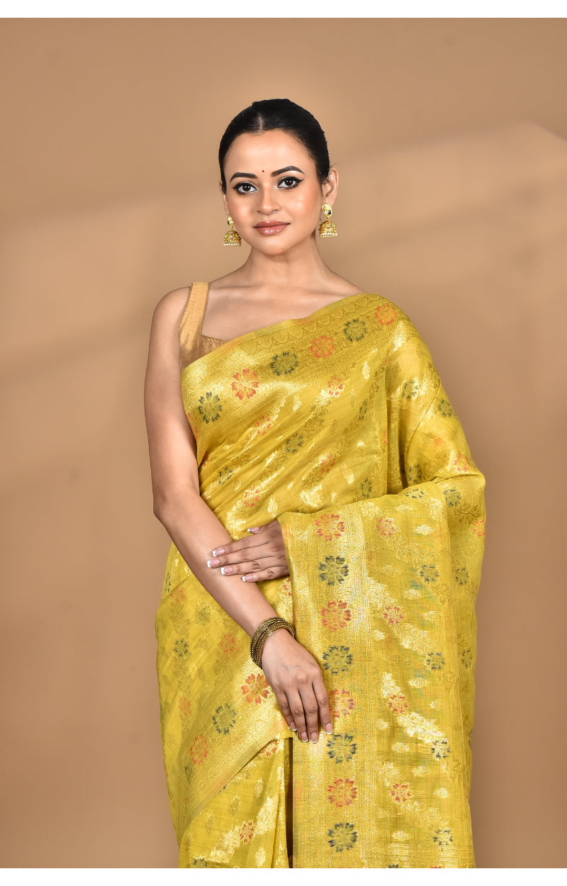 Morchari Banarasi Silk Chanderi Saree-Yellow