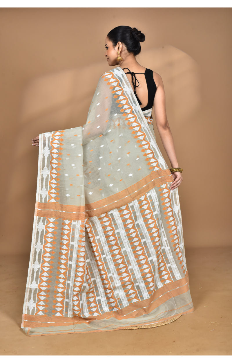 Morchari Pure Cotton Dhakai Jamdani Handloom Saree-Beige
