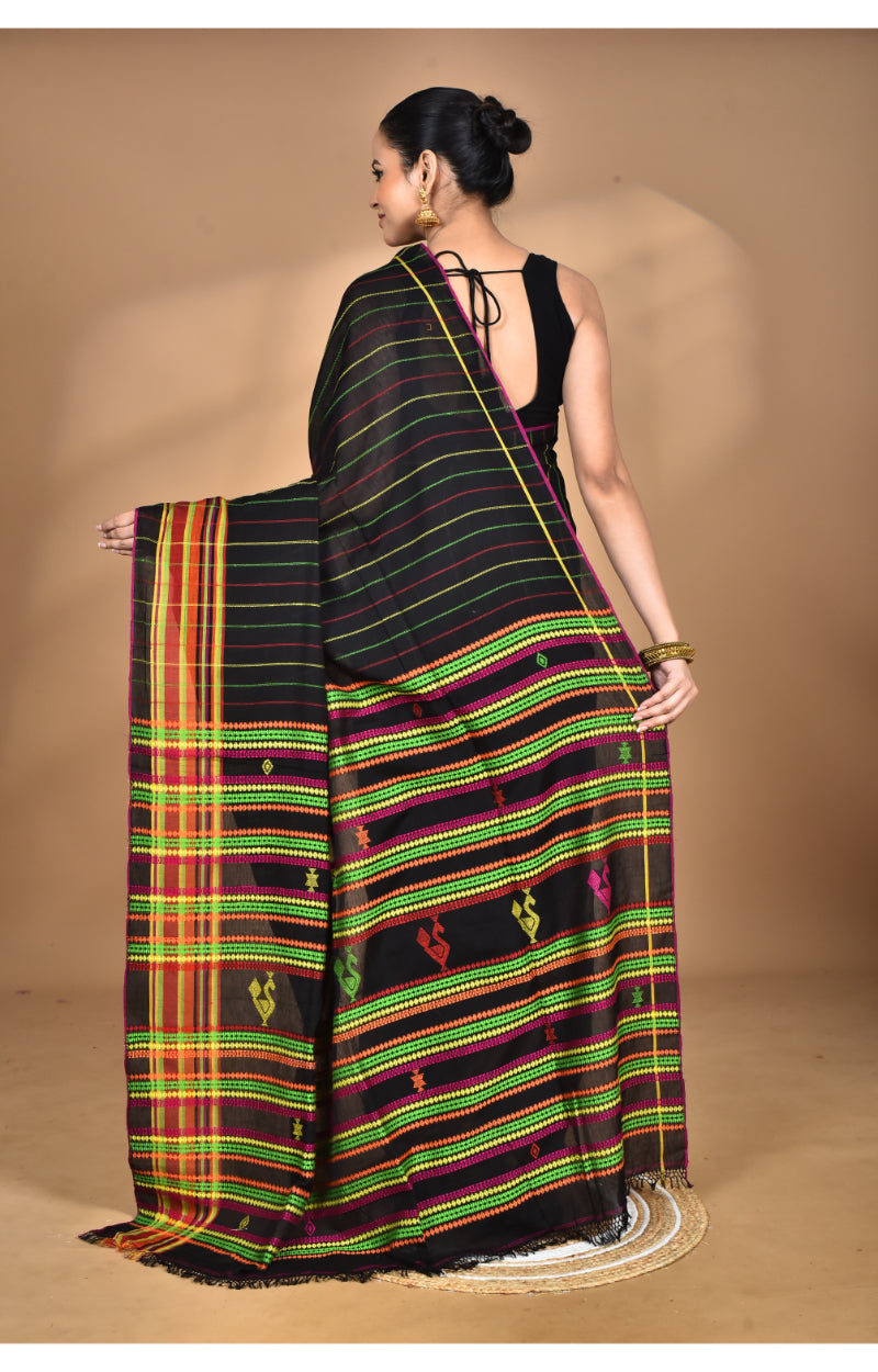 Morchari Pure Cotton Dhakai Jamdani Handloom Saree-Black