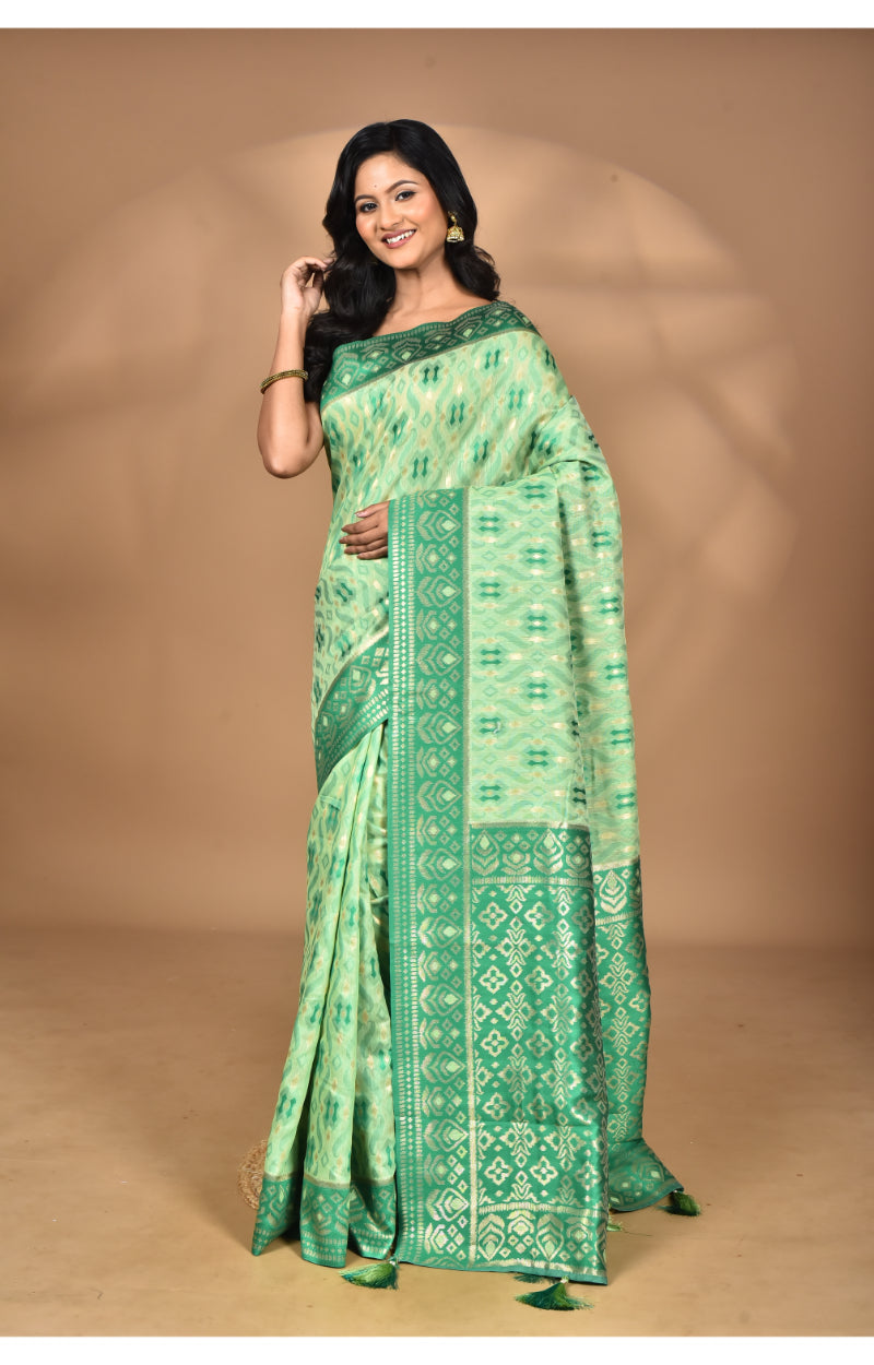 Morchari Women Desgin Kashmiri Silk Linen Saree-Green
