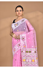 Morchari Pure Cotton Dhakai Jamdani Handloom Saree-Pink