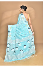 Morchari Pure Cotton Dhakai Jamdani Handloom Saree-Blue