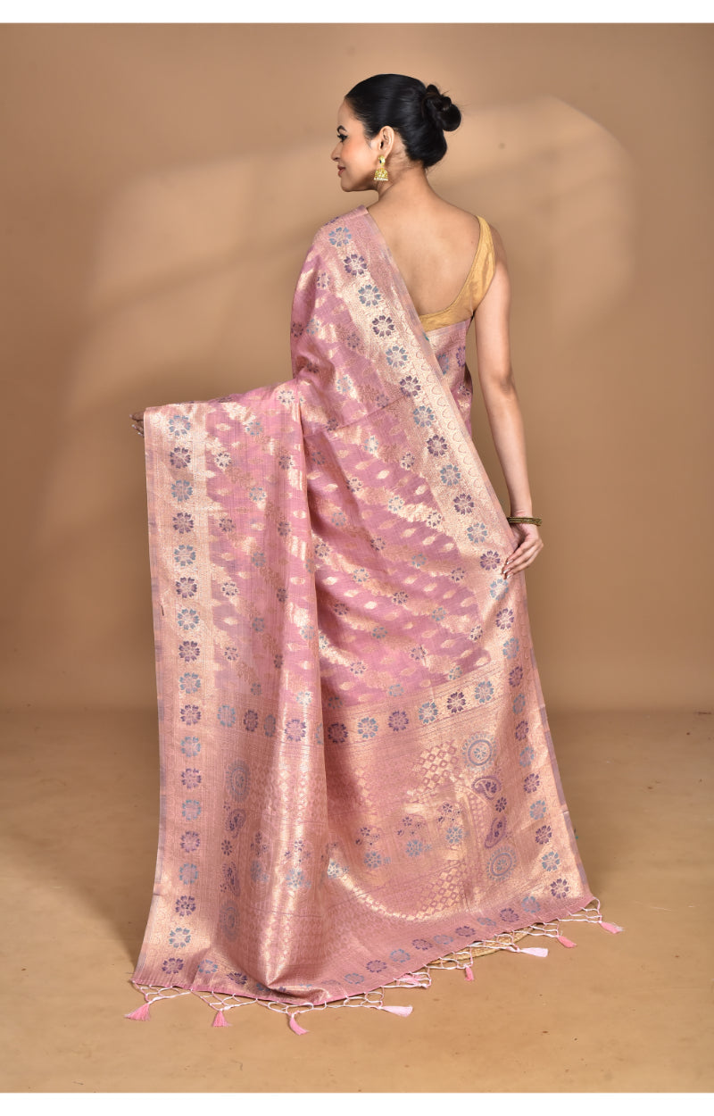 Morchari Banarasi Silk Chanderi Saree-Pink