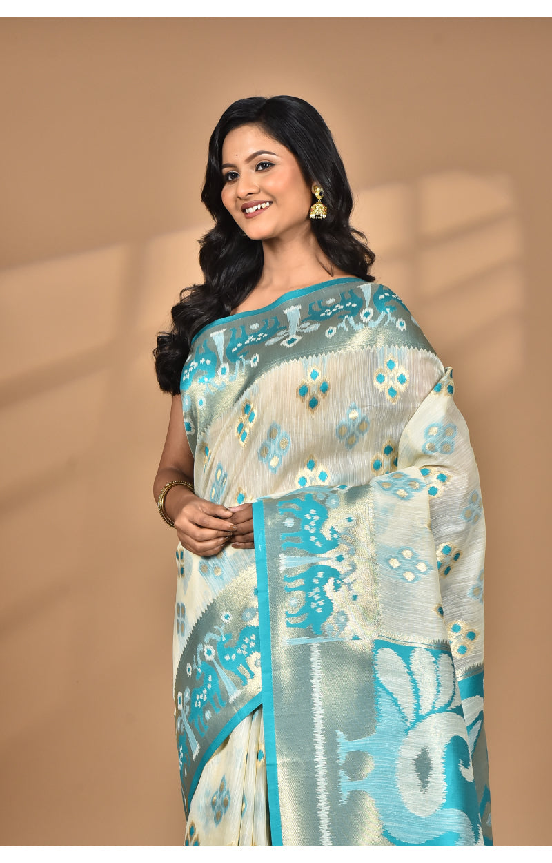 Morchari Women Desgin Two Dai Linen Saree-Multi