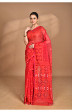 Morchari Pure Cotton Dhakai Jamdani Handloom Saree-Red