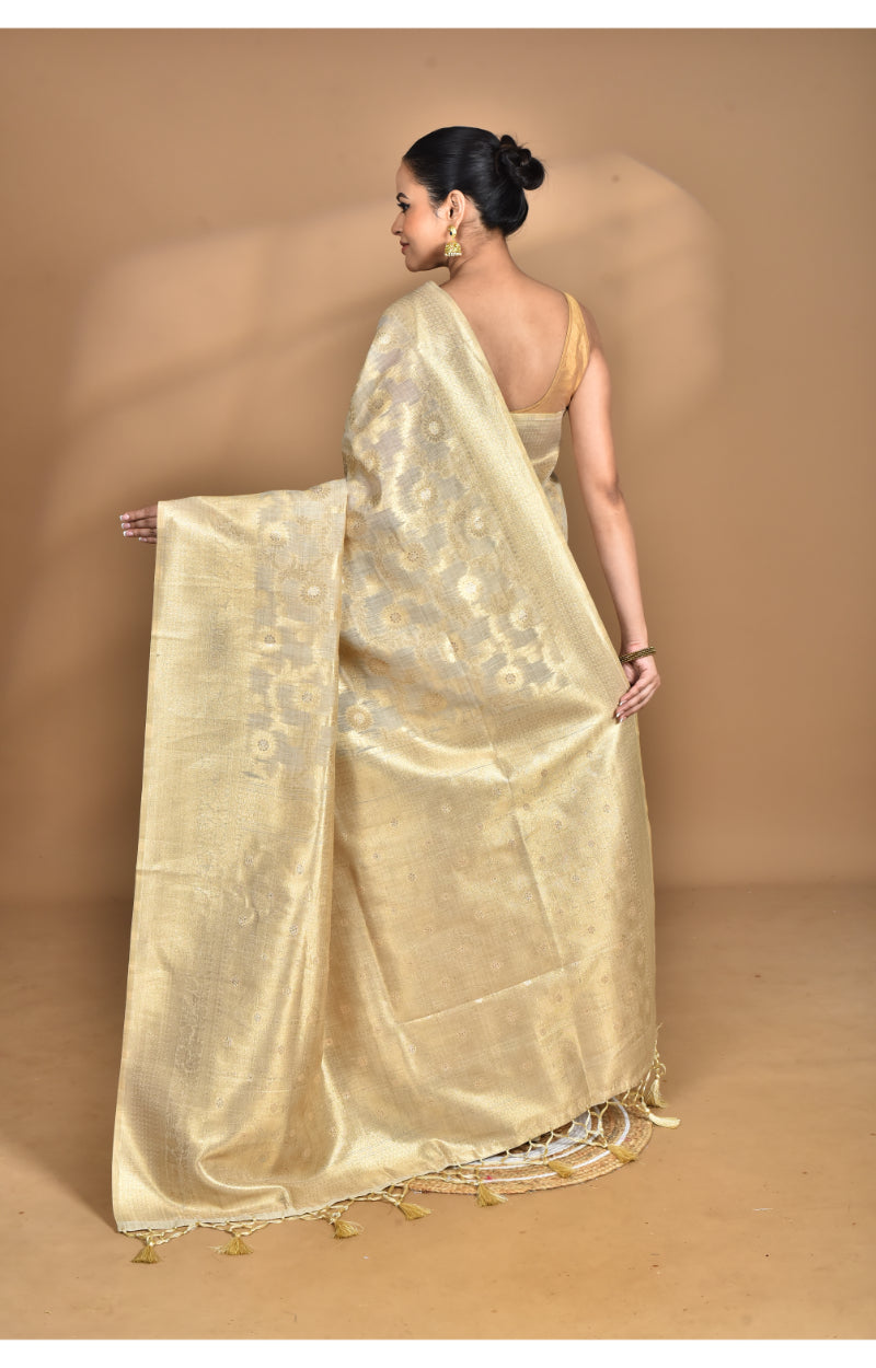 Morchari Banarasi Silk Chanderi Saree-Cream