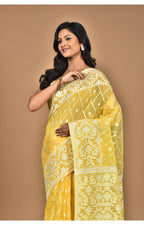 Morchari Pure Cotton Dhakai Jamdani Handloom Saree-Yellow