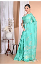 Morchari Pure Tussar Silk Handloom Saree-Green