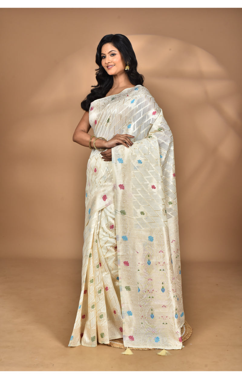 Morchari Women Desgin Chanderi Silk Saree-Cream