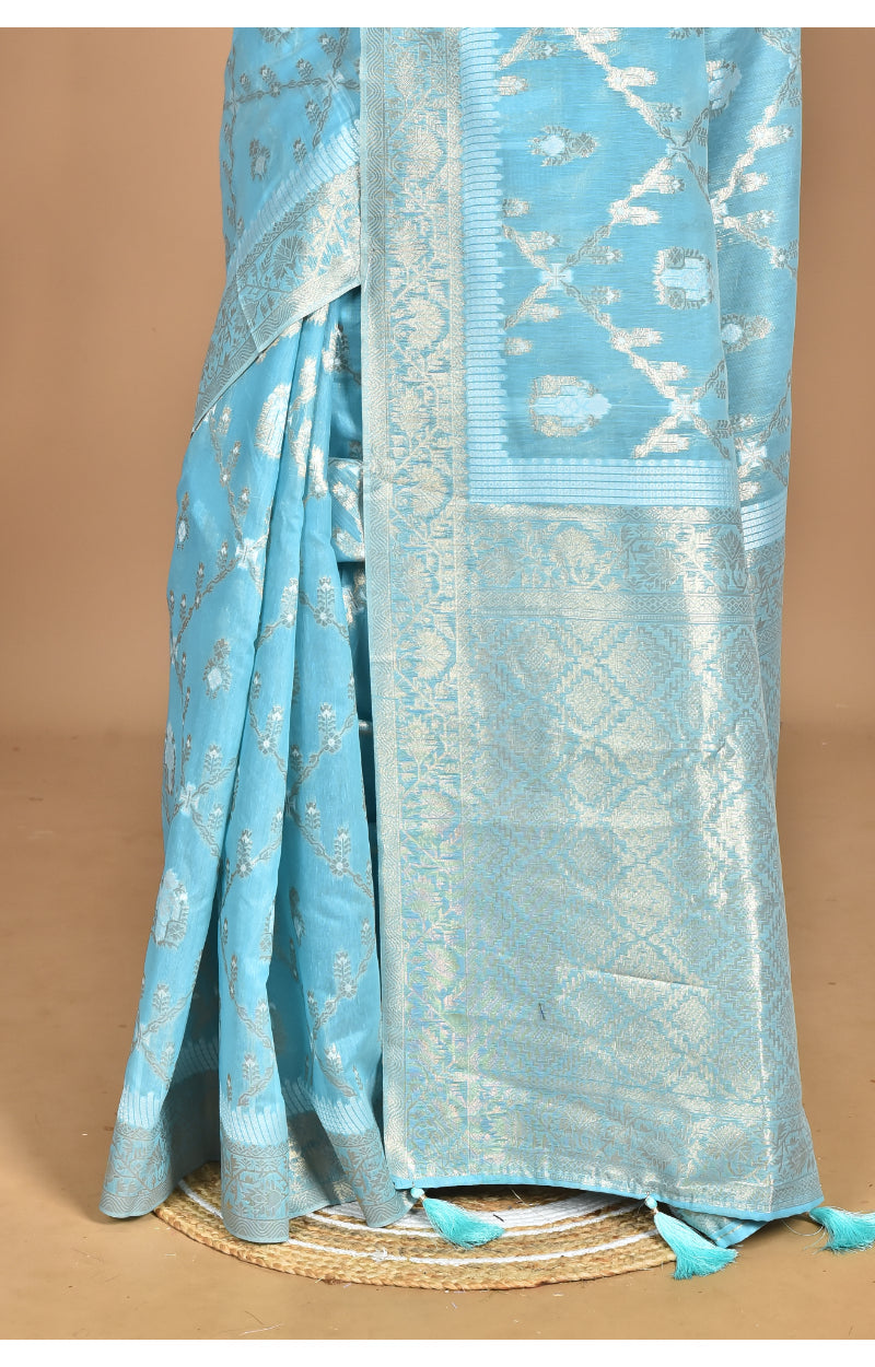 Morchari Banarasi Silk Chanderi Saree-Blue