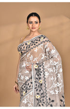 Morchari Pure Cotton Dhakai Jamdani Handloom Saree-Beige