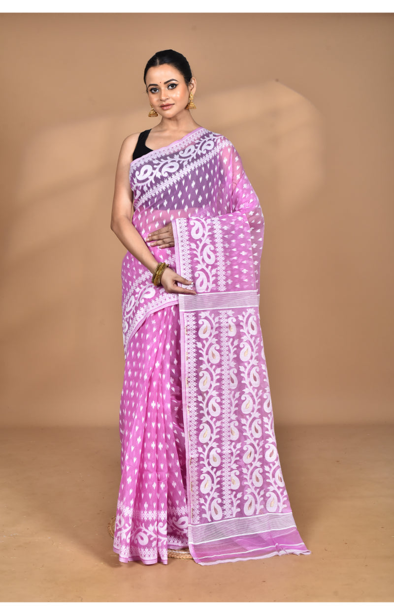 Morchari Pure Cotton Dhakai Jamdani Handloom Saree-Pink