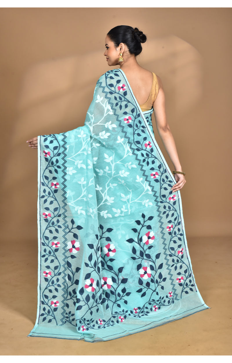 Morchari Pure Cotton Dhakai Jamdani Handloom Saree-Green
