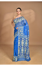 Morchari Pure Cotton Dhakai Jamdani Handloom Saree-Navy Blue