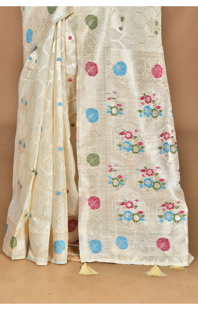 Morchari Women Desgin Chanderi Silk Saree-Cream