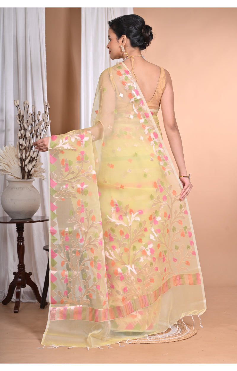 Morchari Heavy Jamdani Silk Orzanga Saree-Yellow