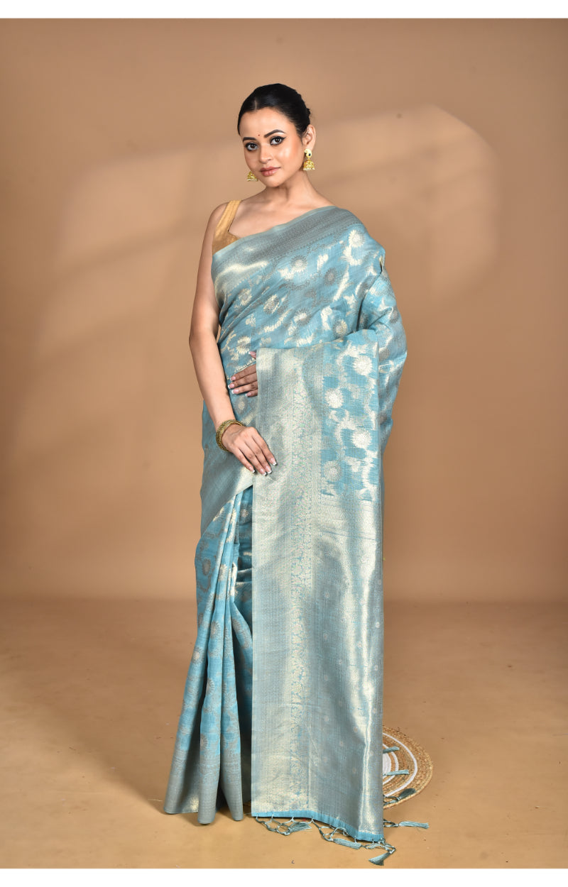 Morchari Banarasi Silk Chanderi Saree-Blue