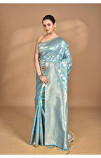 Morchari Banarasi Silk Chanderi Saree-Blue