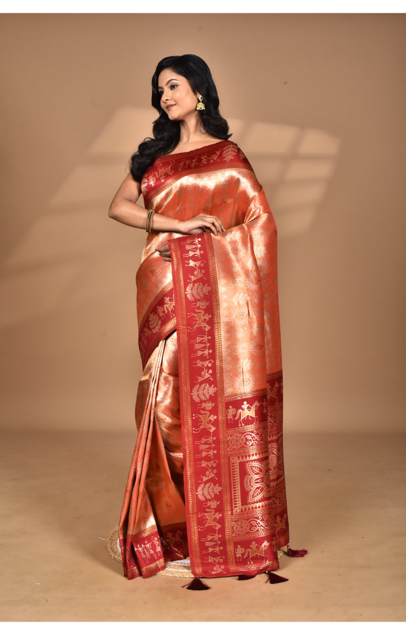 Morchari Women Desgin Two Dai Silk Saree-Peach