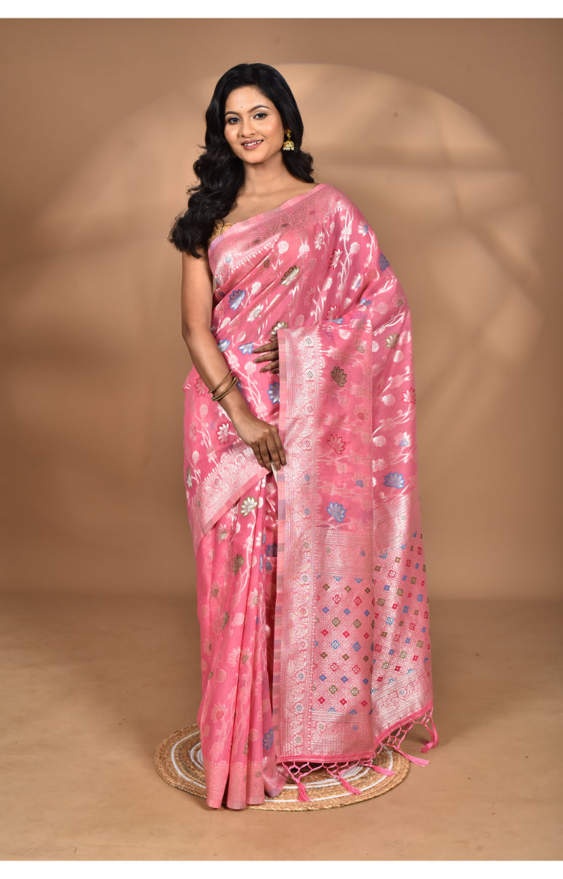 Morchari Women Desgin Chanderi Silk Saree-Pink