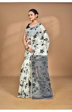 Morchari Pure Cotton Dhakai Jamdani Handloom Saree-Cream