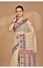 Morchari Pure Cotton Dhakai Jamdani Handloom Saree-Beige