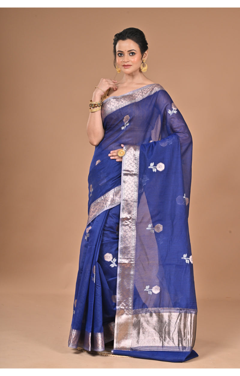 Morchari Heavy Chanderi Silk Saree-Navy Blue