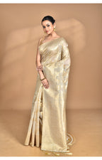 Morchari Banarasi Silk Chanderi Saree-Cream